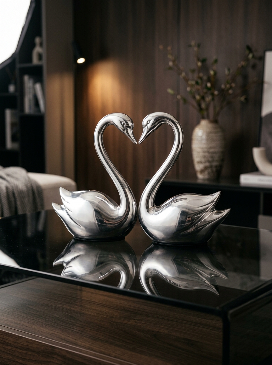 BEHOMA Aluminium Pair of Swans Showpiece