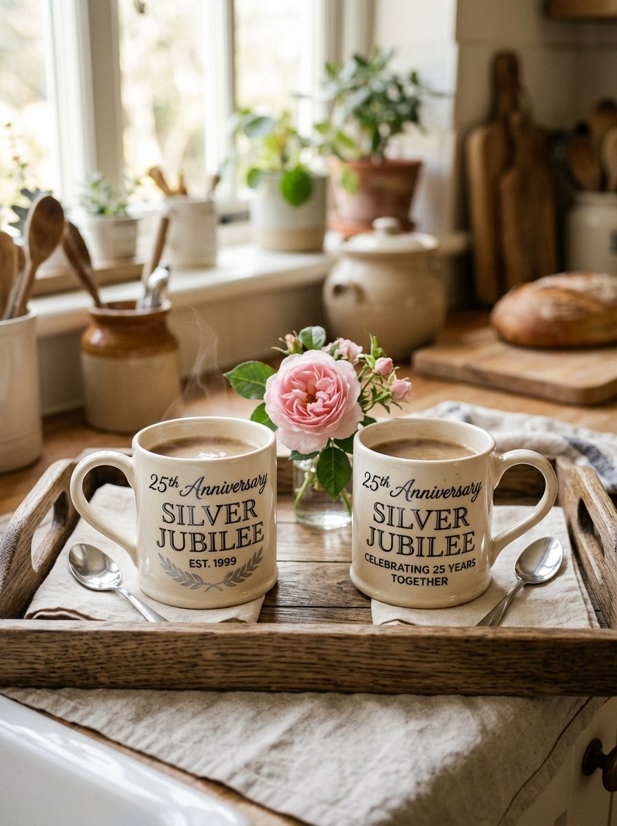 exciting Lives 25th Anniversary Mug Set of 2, Silver Jubilee Gift for Couple