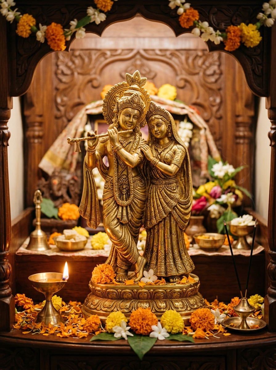 Collectible India Gold Plated Radha Krishna Idol