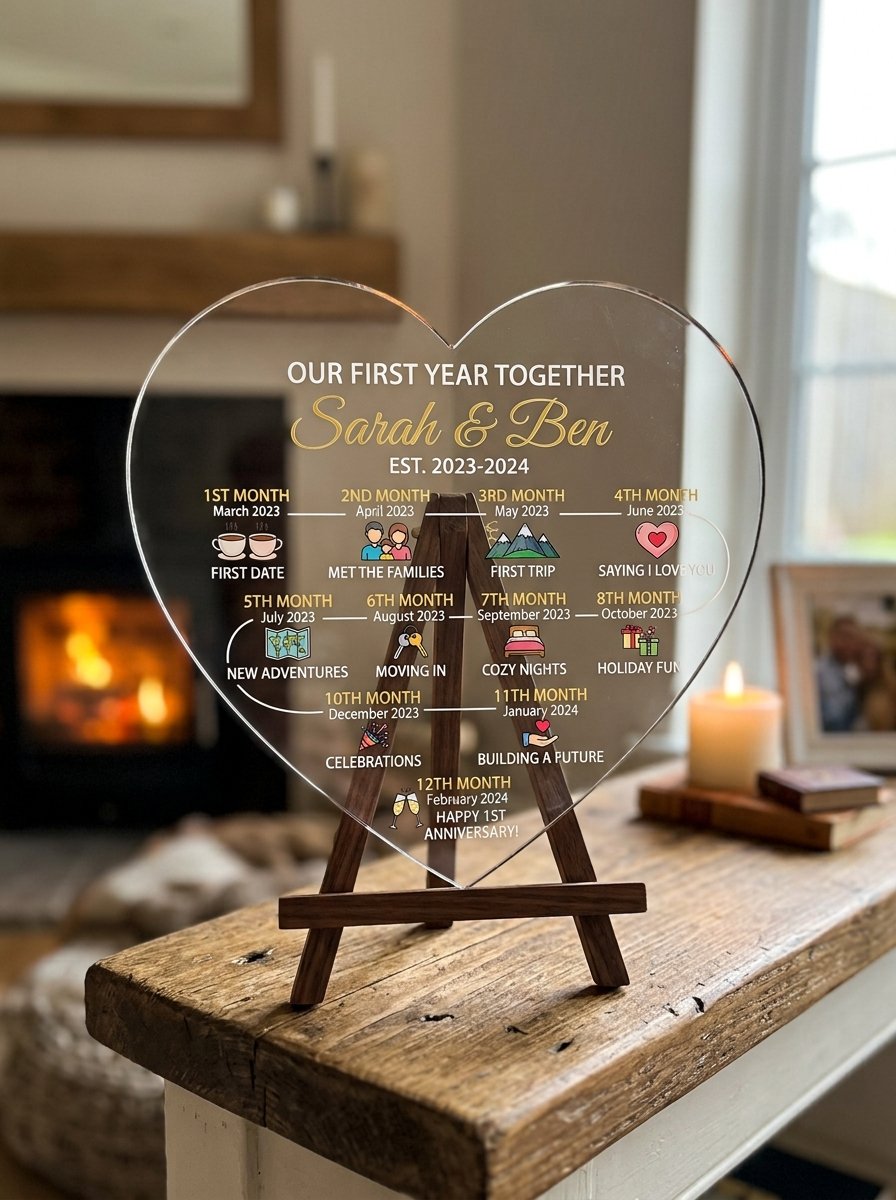 Bs amor 1 Year Together Timeline Heart-Shaped Acrylic Plaque