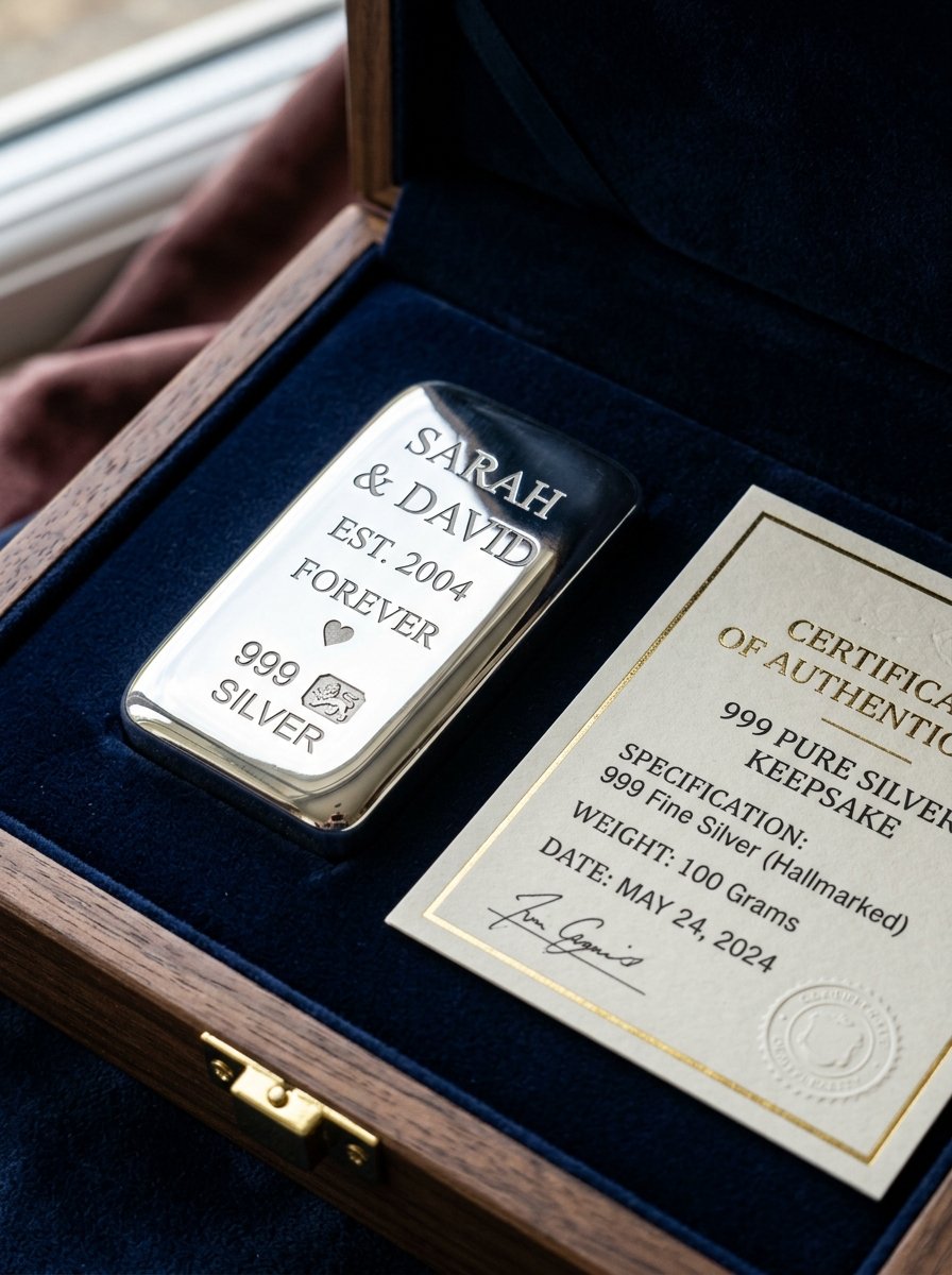 Silviya BIS Hallmarked 999 Pure Silver Personalized 25th Wedding Anniversary Gift