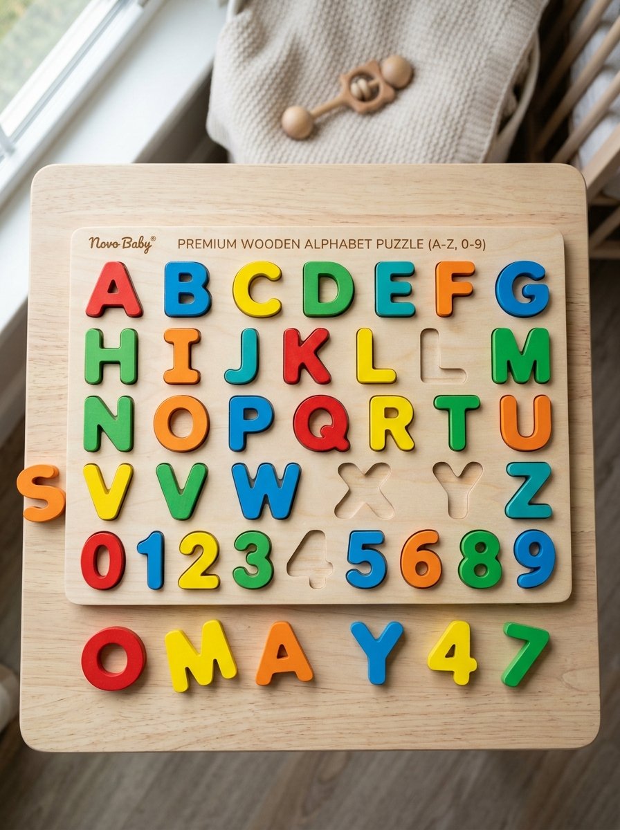 Novo Baby Premium Wooden Alphabet Puzzle Board