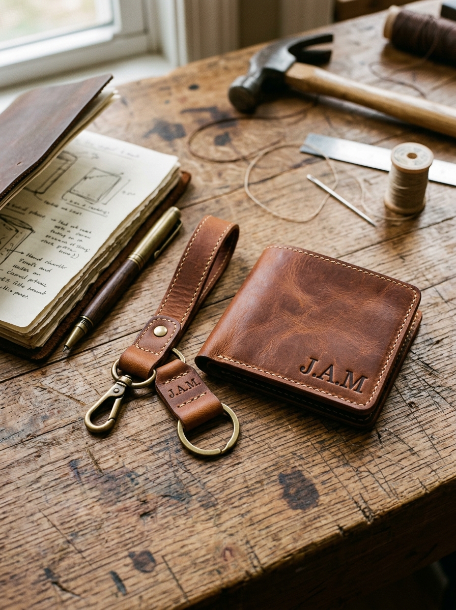 Personalized Leather Wallet Gift Set