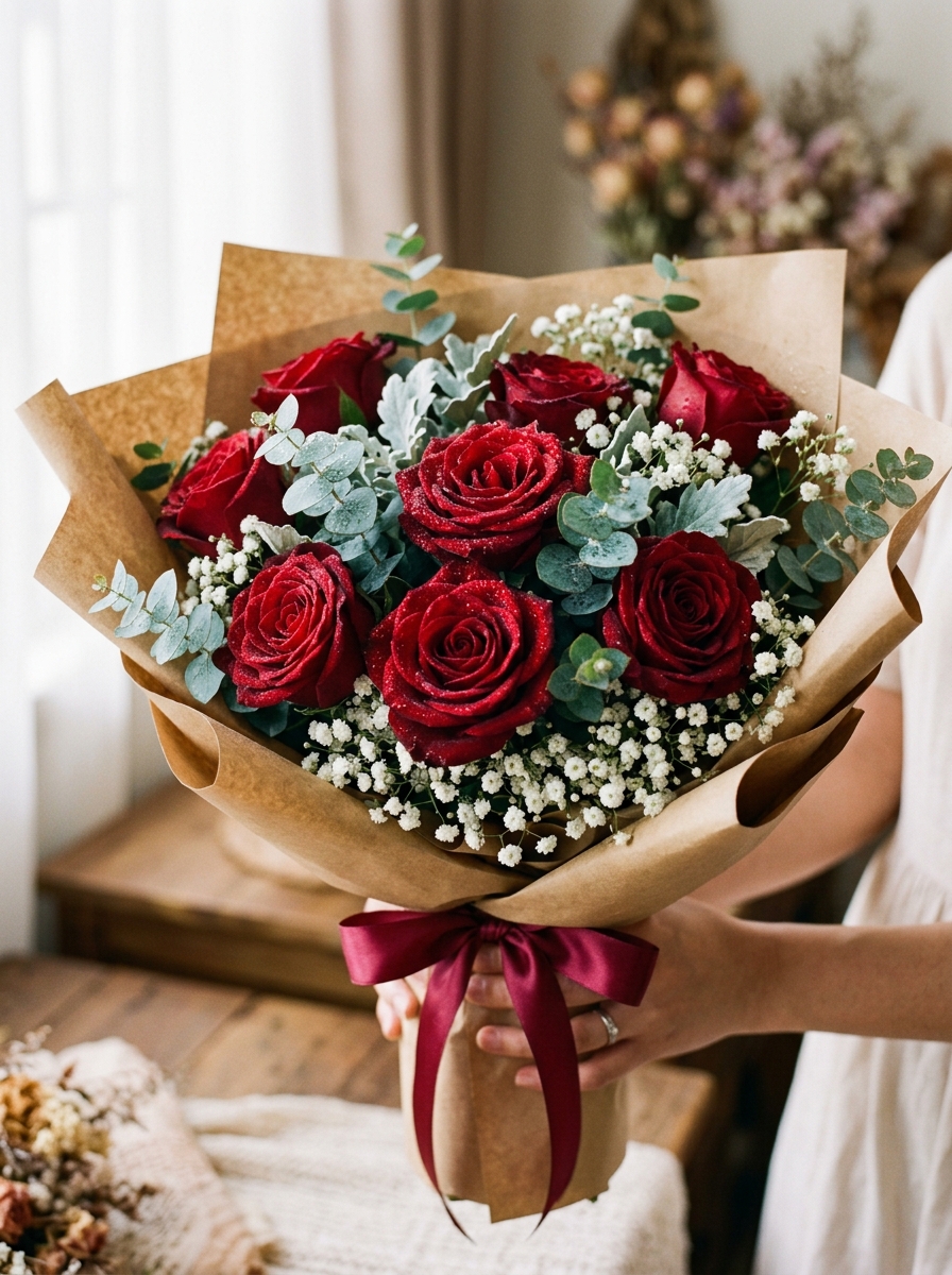 Fresh Red Rose Handcrafted Birthday Bouquet