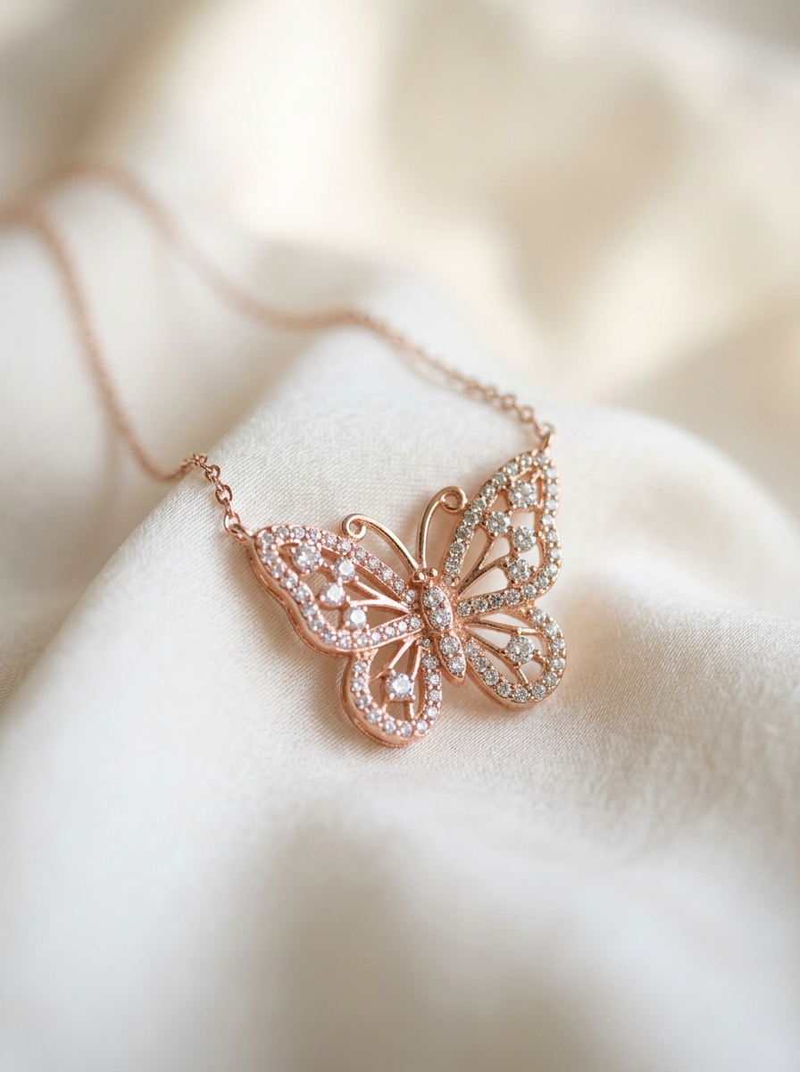 Yellow Chimes Butterfly Pendant Crystal Necklace