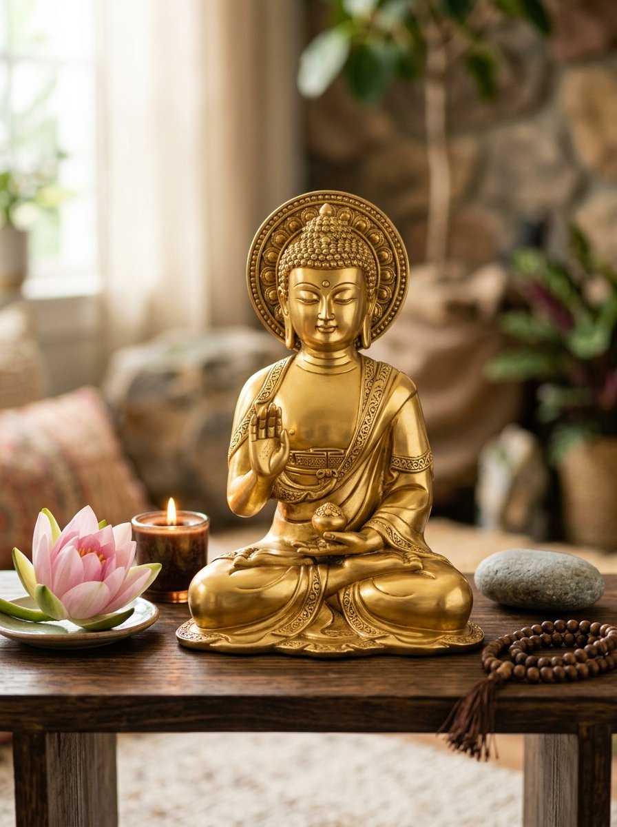 Golden Meditating Buddha Blessing Statue