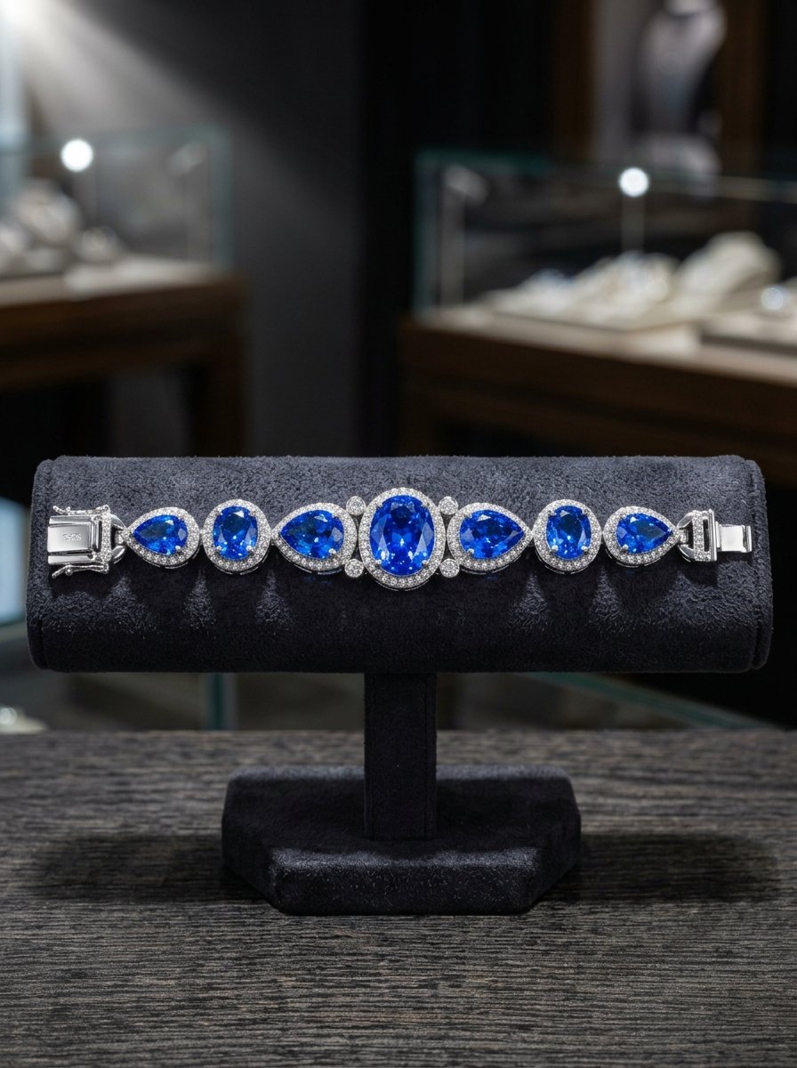 Shining Diva Royal Blue Crystal CZ Silver Plated Bracelet