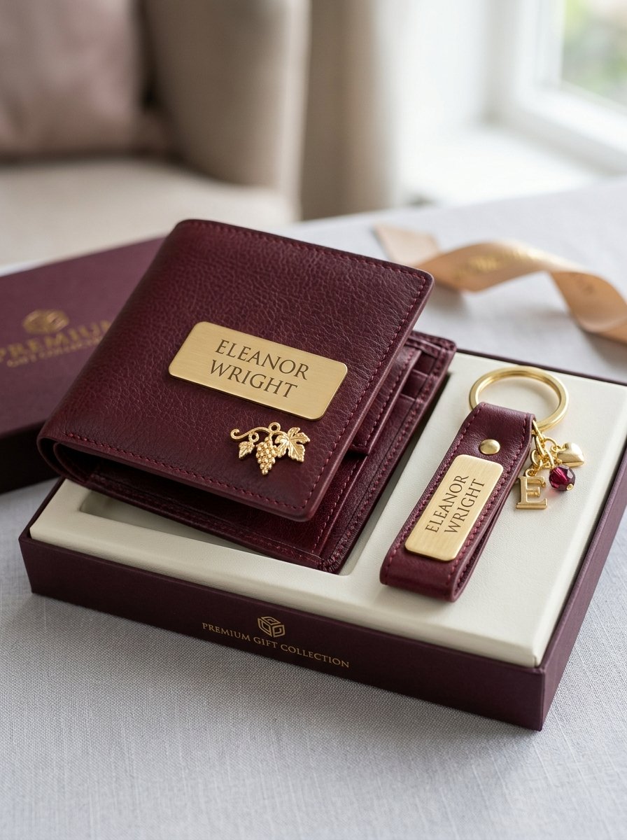 AICA Personalised Name & Charm Womens Leather Combo Gift Set