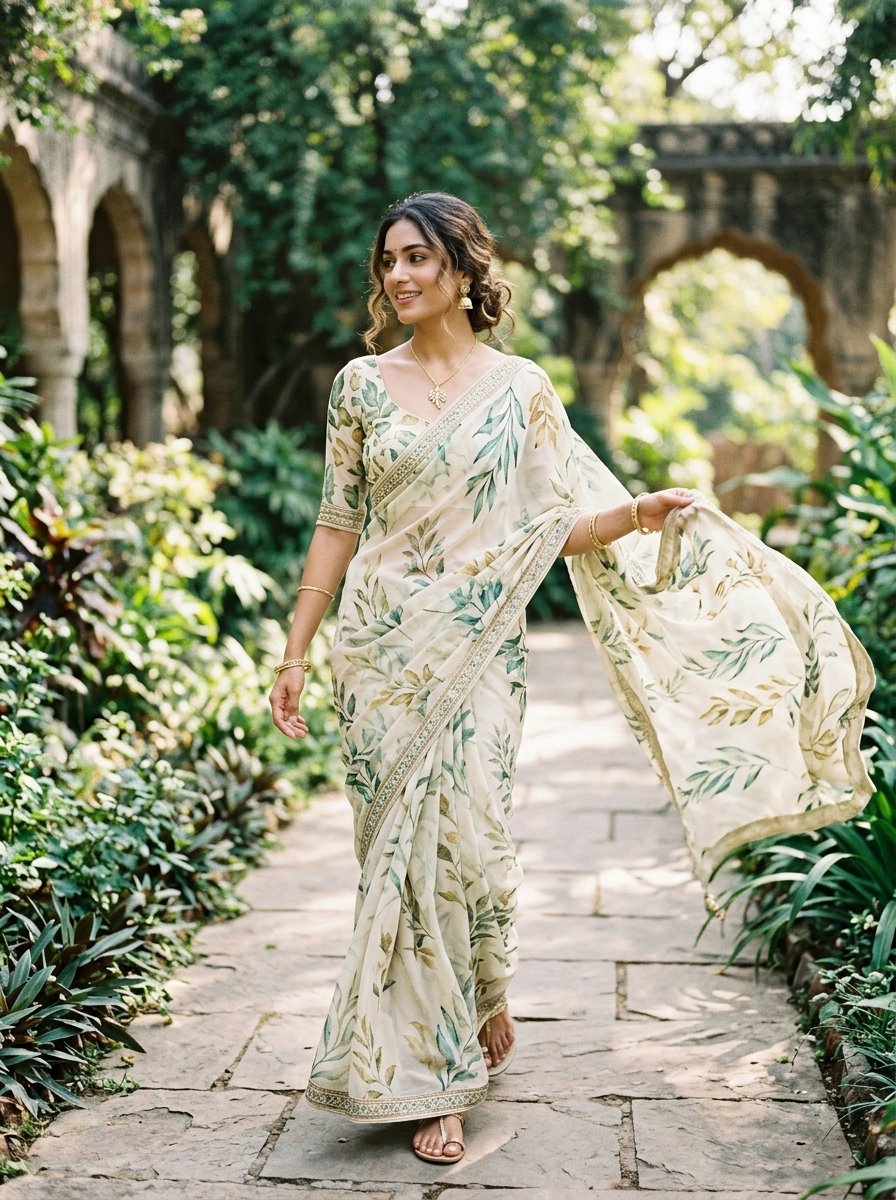 MIRCHI FASHION Chiffon Leaf Printed Saree