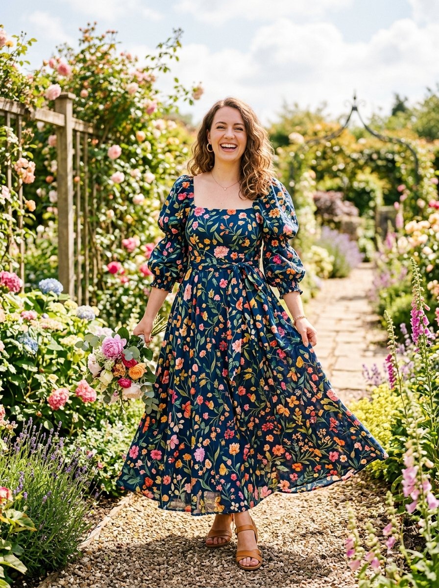 Shasmi V-Neck A-Line Puff Sleeve Maxi Dress