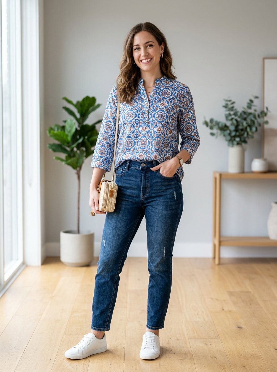 Gufrina Printed Mandarin Neck Casual Top