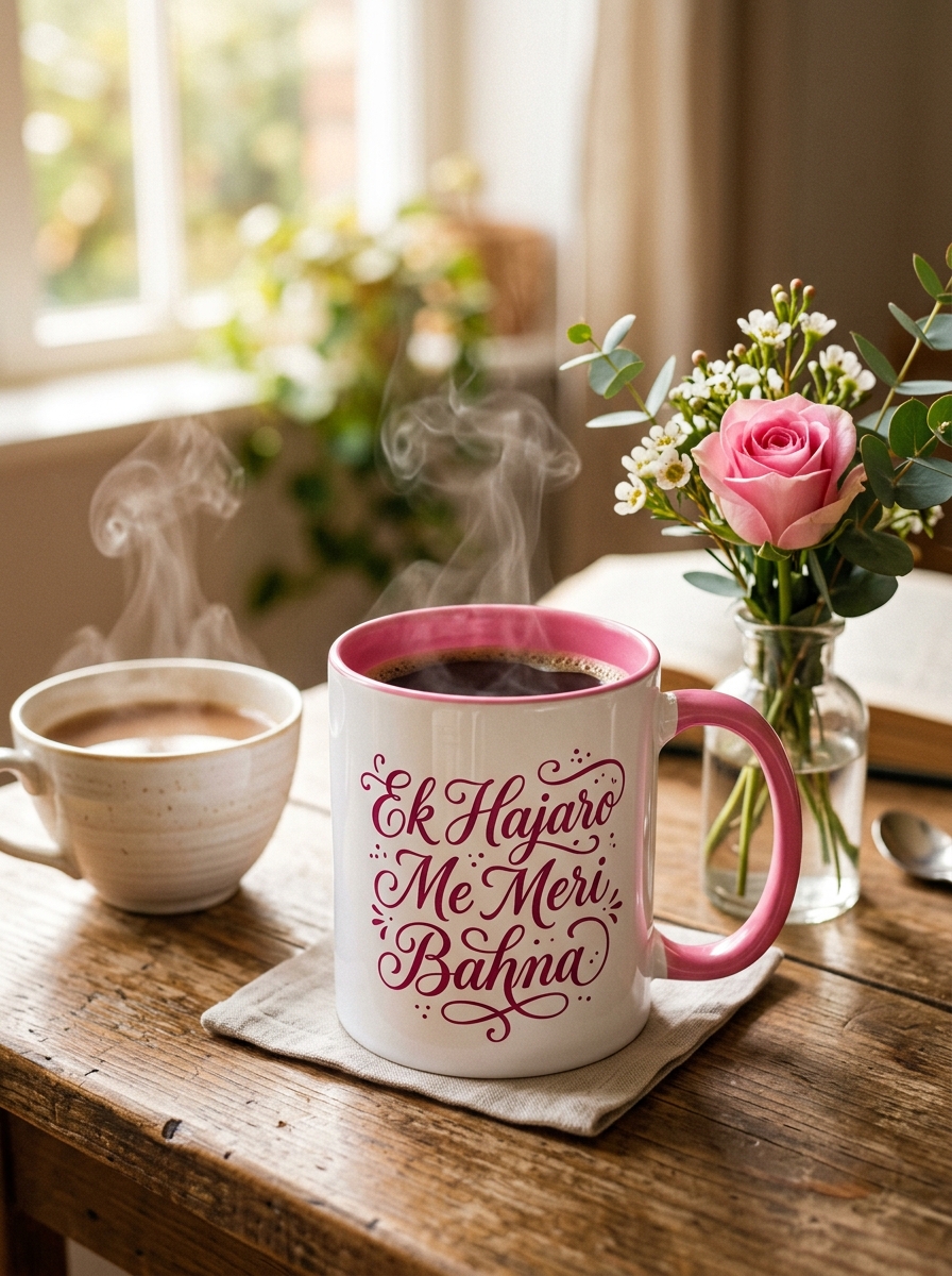 Ek Hajaro Me Meri Bahna Pink Handle White Ceramic Mug