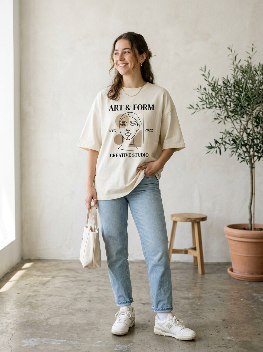AUSK Women's Oversized Graphic Printed T-Shirt