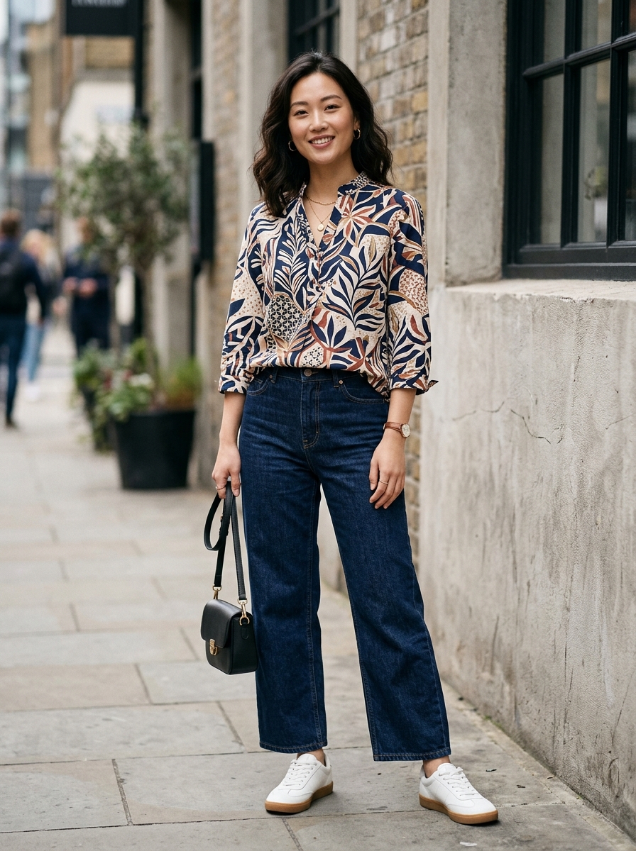 Gufrina Printed Mandarin Neck Casual Top