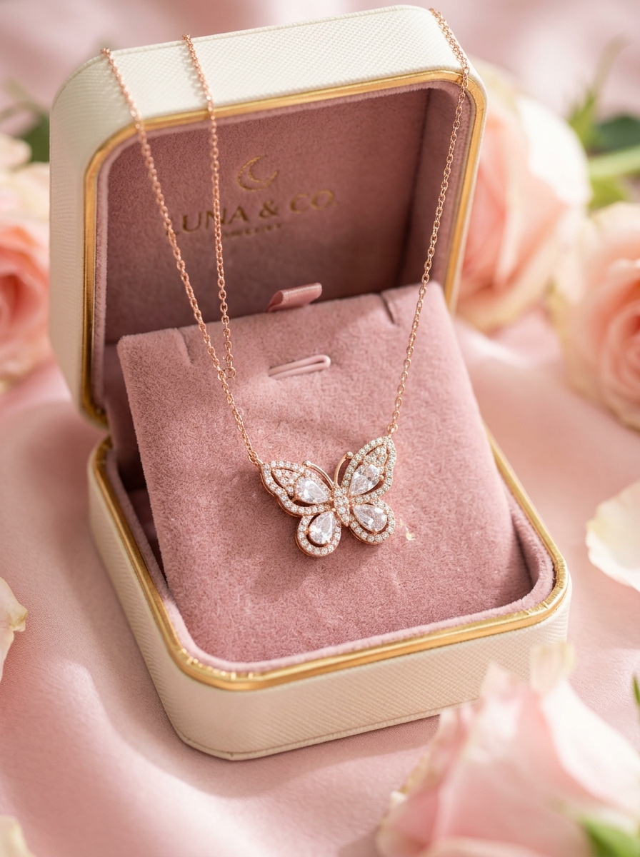 Yellow Chimes Butterfly Pendant Crystal Necklace
