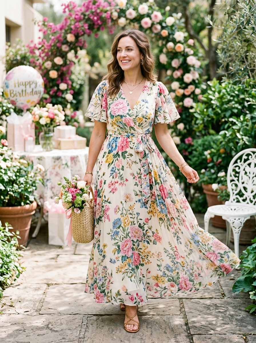 PURVAJA Stylish Floral Print Maxi Dress
